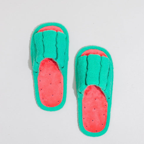 Watermelon Slice Fuzzy Open Toe Slippers