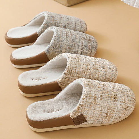 Bouclé Tweed Plush-Lined Slippers