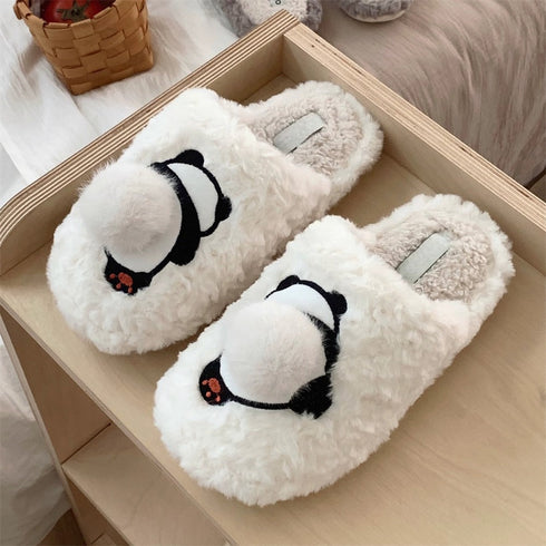 Panda Pom-Pom Fuzzy Slippers