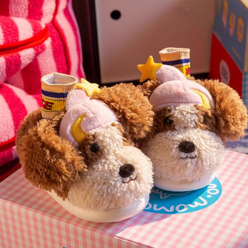 Whimsical Puppy Star Plush Slippers