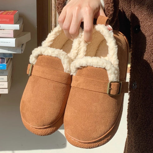 Fleece-Lined Buckle Lounge Clogs