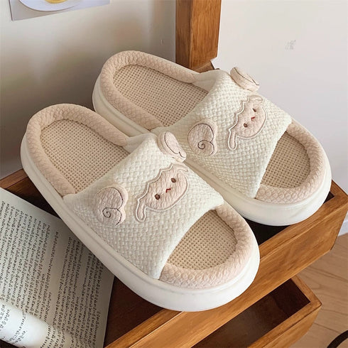 Sheep Patch Linen Comfort Slides