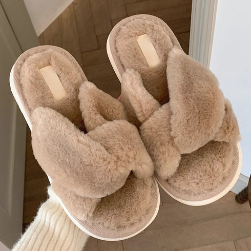 Fluffy Crisscross Lounge Slippers
