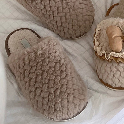 Woven Fur Effect Cozy Slippers
