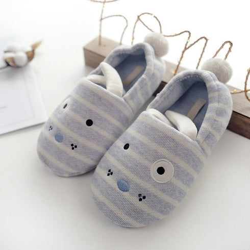 Striped Puppy Ears Cozy Slippers