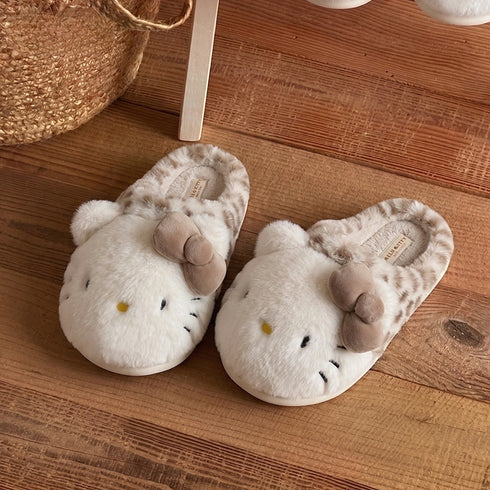 Bow Accent Leopard Plush Slippers