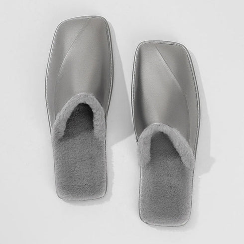 Faux-Fur Trim Dome-Toe Slippers
