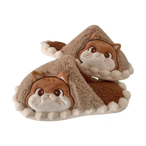 Fuzzy Kitty Face Home Slippers