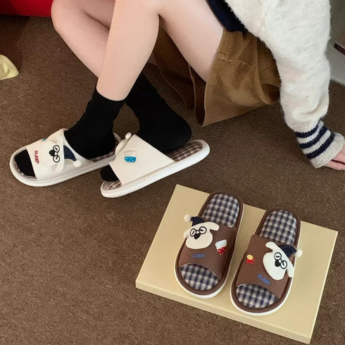 Cartoon Puppy Checkered Home Slides
