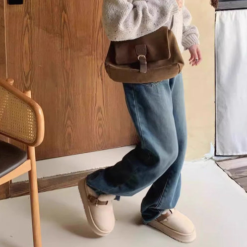 Fuzzy Buckle Platform Clogs