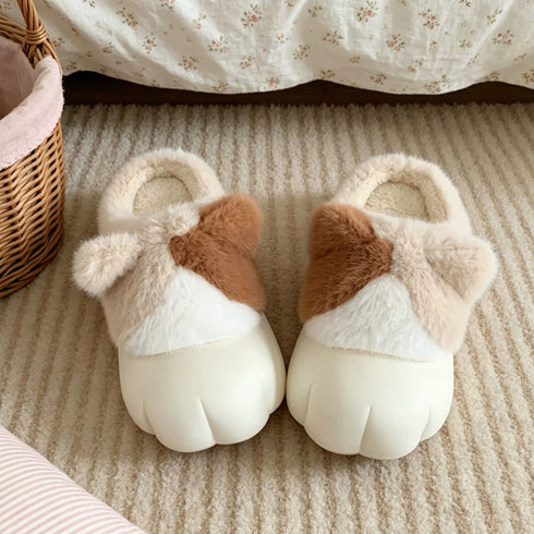 Fuzzy Cat Paw Platform Slippers