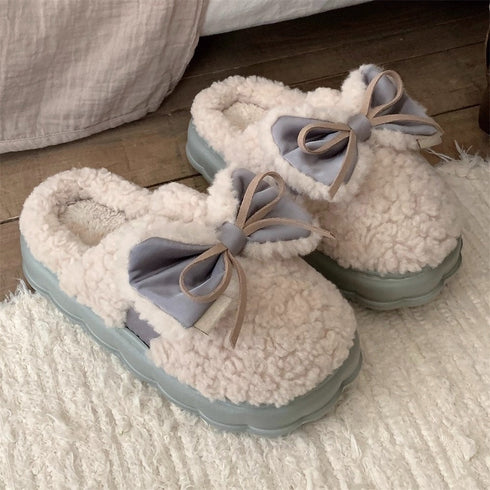 Ribbon Bow Sherpa Cloud slippers