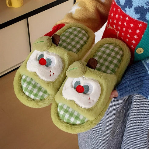Quirky Apple Gingham Plush Slides