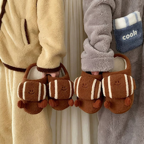 Smiling Croissant Plush House Slippers