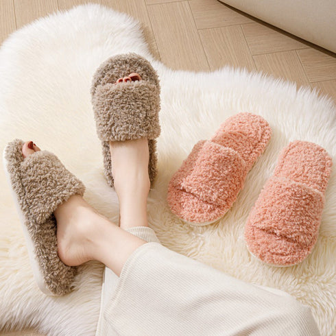 Curly Plush Open-Toe Slippers