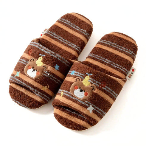 Striped Bear Terry Home Slippers
