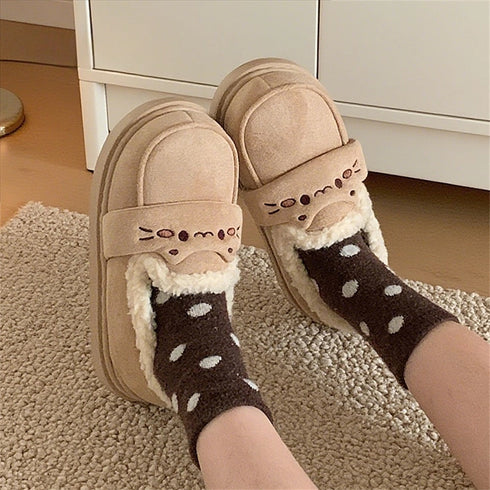 Cat Whisker Plush Platform Slippers