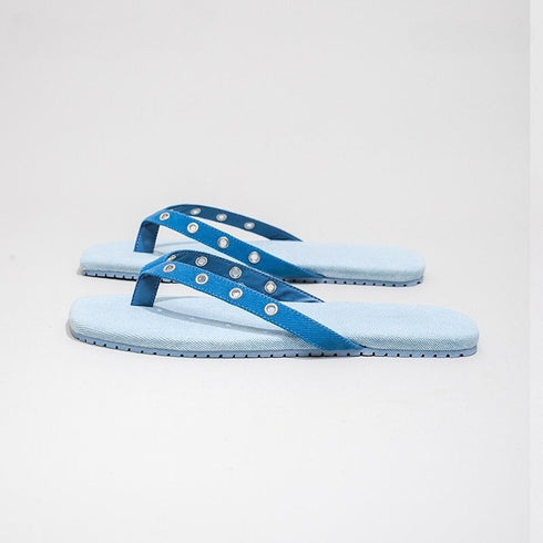 Grommet Detail Canvas Beach Flip Flops
