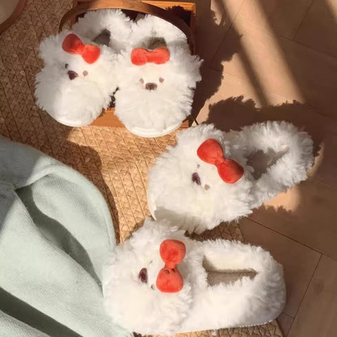 Plush Puppy Bow Home Slippers