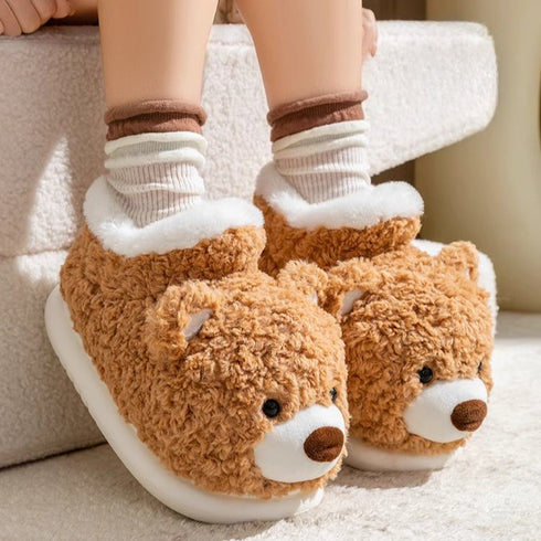 Fuzzy Teddy Bear Bootie Slippers