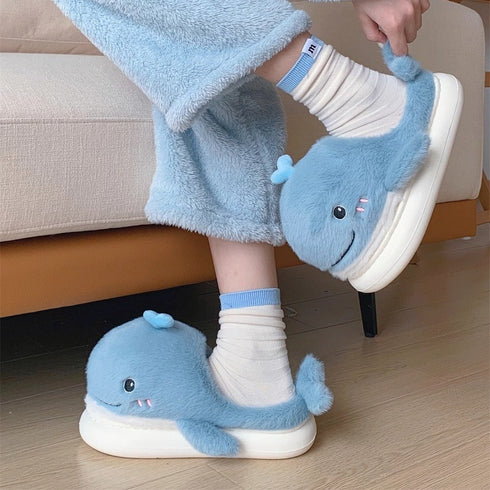 Whale Plush Platform Slippers
