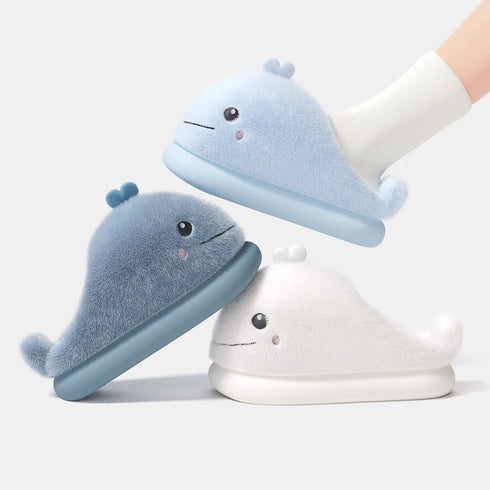 Whimsical Whale Plush Home Slippers
