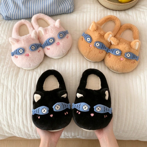 Snoozing Fish Mask Cat Slippers