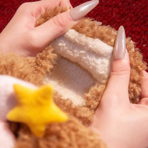 Whimsical Puppy Star Plush Slippers