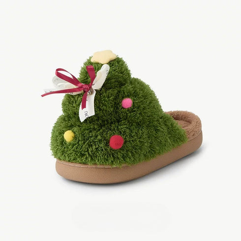 Christmas Tree Bowknot Plush Slippers