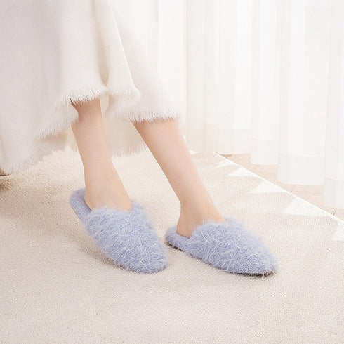 Fuzzy Heart-Patch Home Slippers