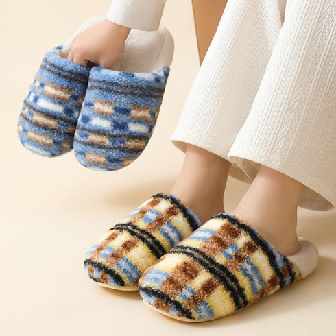 Fuzzy Plaid Quiet Home Slippers