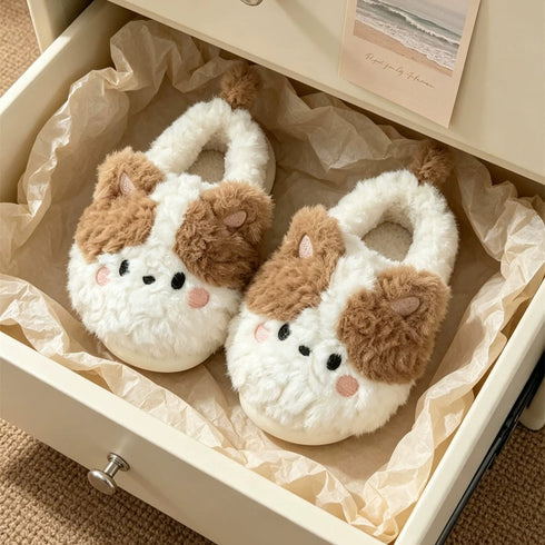 Plush Kitty Tail House Slippers