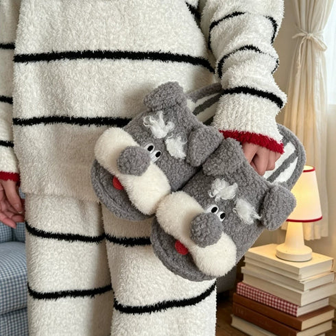 Schnauzer Pup Plush House Slippers