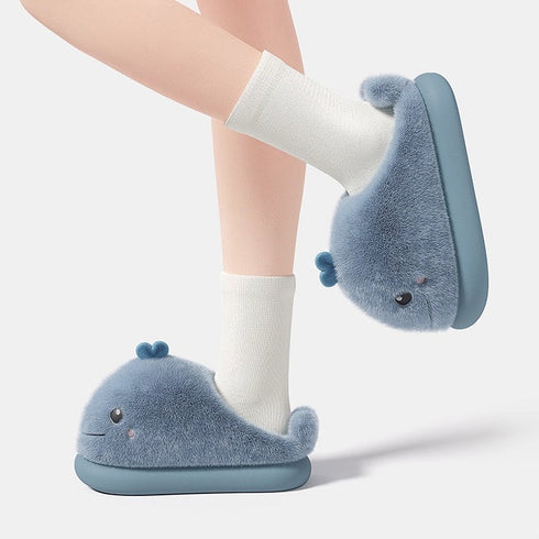Whimsical Whale Plush Home Slippers