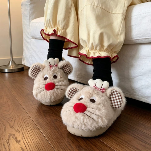 Whiskered Mouse Face House Slippers