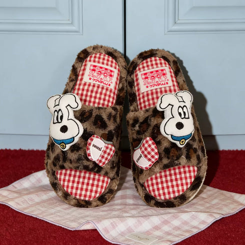 Leopard Dog Patch Gingham Slippers
