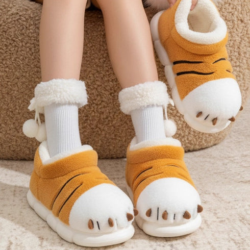 Playful Tiger Paw Plush Slippers