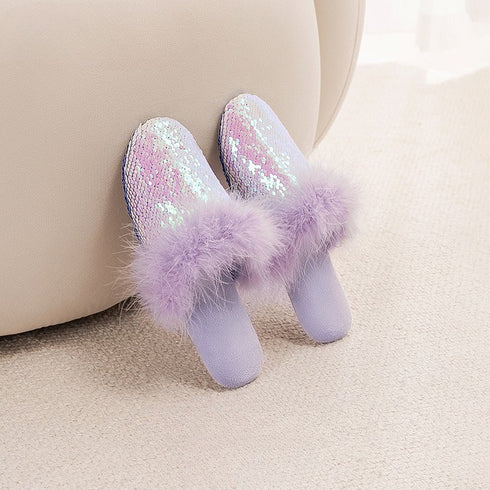Shimmer Sequin Puff-Trim slippers