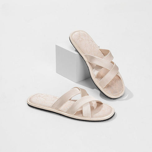 Silky Satin Cross Strap Slides