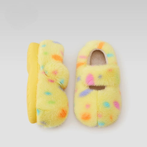 Fuzzy Spotted Mary Jane Slippers