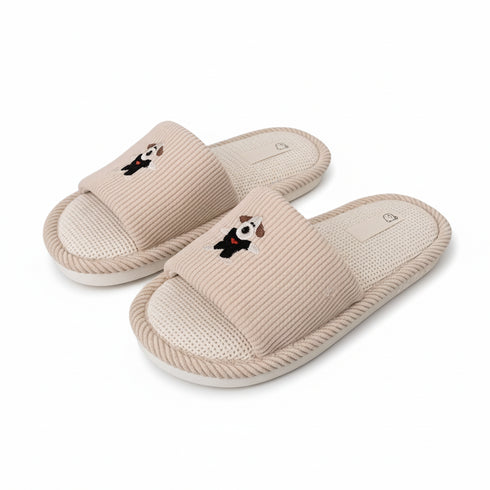 Dog-Embroidered Corduroy Home Slides