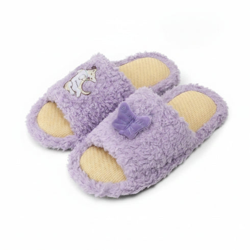 Mismatched Puppy Butterfly Fuzzy Slippers
