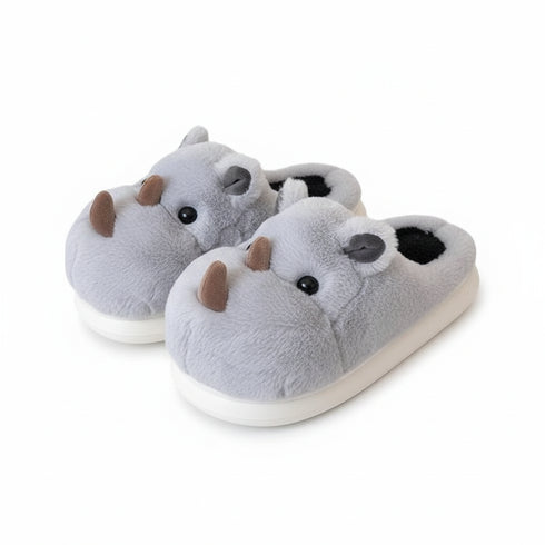 Fuzzy Rhino 3D Animal Slippers