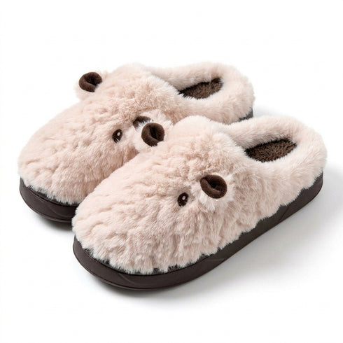 Fleece Animal Face Platform Slippers