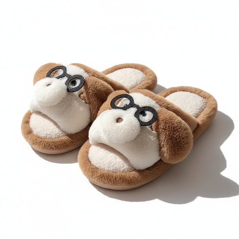 Spectacled Monkey Face Plush Slippers