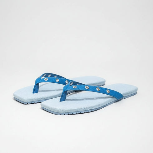 Grommet Detail Canvas Beach Flip Flops