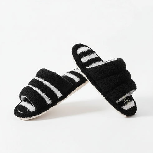 Fuzzy Striped Soft Home Slides