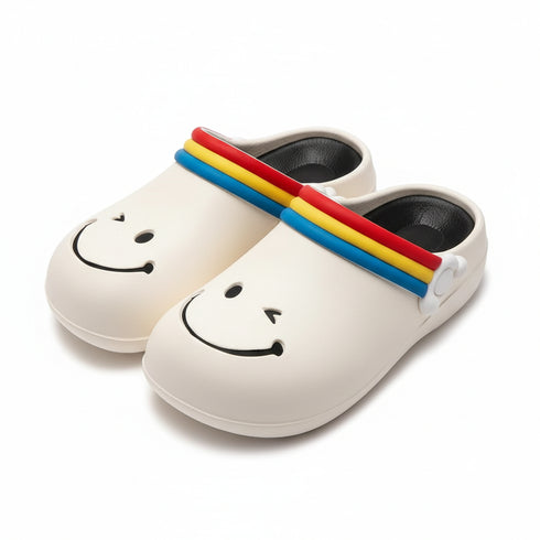 Smiley Face Striped Strap Clogs