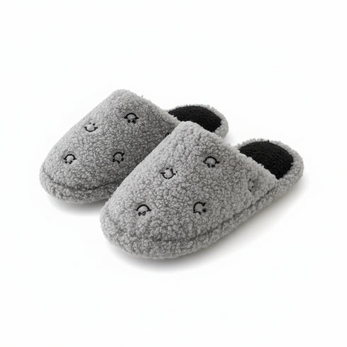 Happy Face Fuzzy Plush Slippers