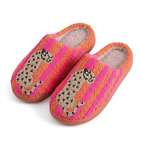 Striped Leopard Plush House Slippers